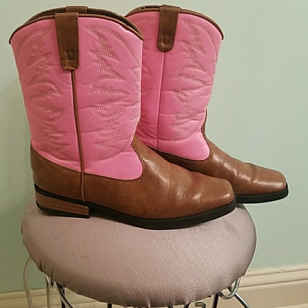 Pink and brown cowboy boots